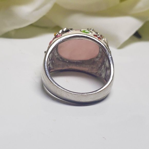 Vintage ring Rose Quartz stone with flowers design & silver band - Picture 6 of 10